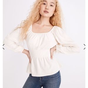 Madewell Plush Square-Neck Smocked Top NWT